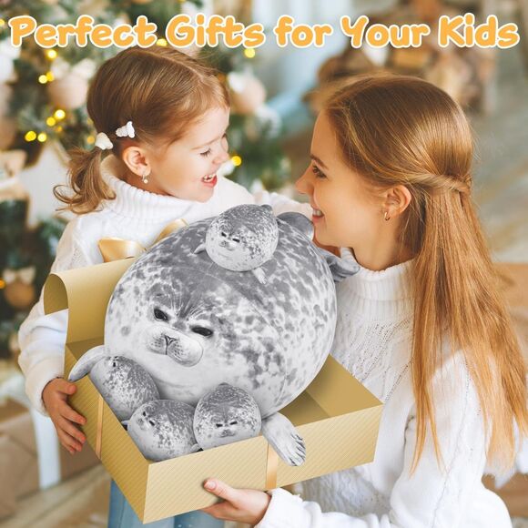 KMUYSL Plush Mommy Stuffed Animal With 4 Babies in Her Tummy Seal Toys - Picture 2 of 6